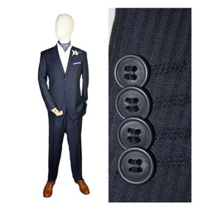 ANDREW FEZZA 40R 34W NAVY BLUE STRIPED SUIT